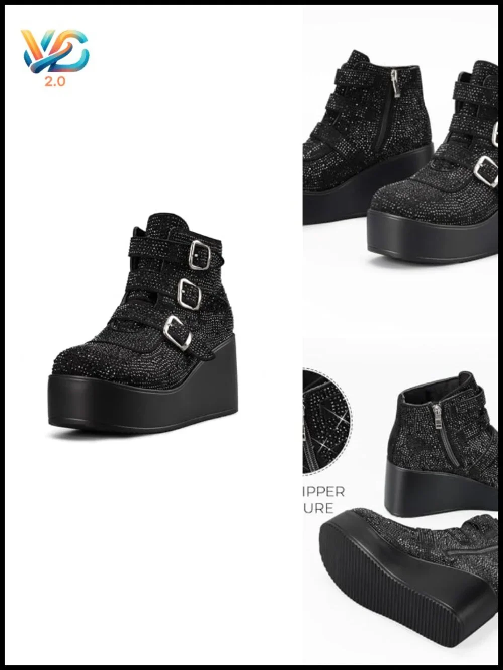 Women Platform Chunky Ankle Boots Round Toe Zipper Wedges High Heels Thick Sole